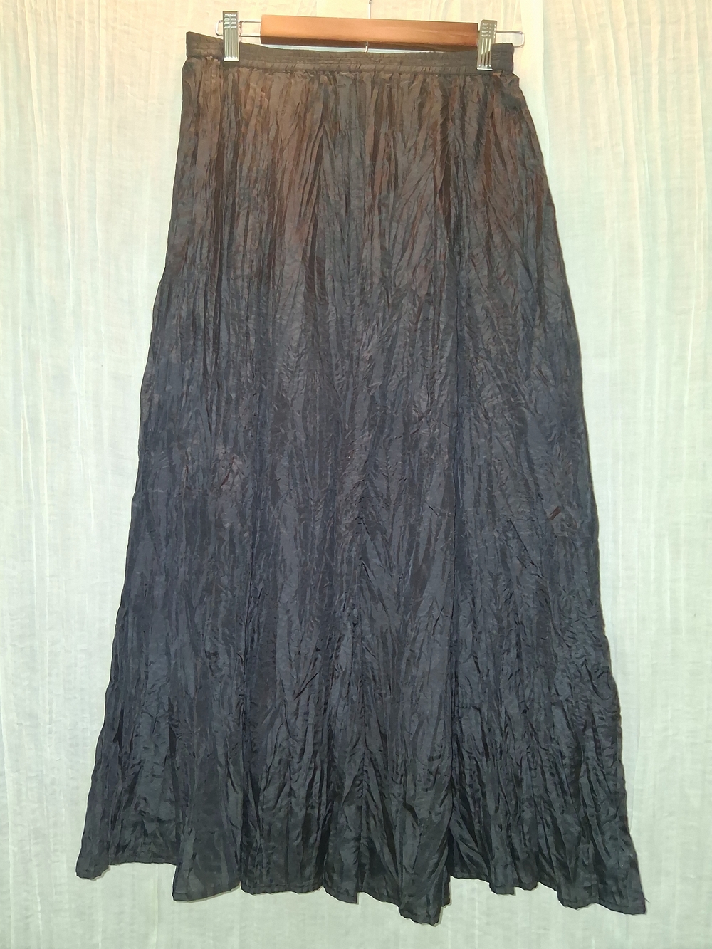 Garnet Hill Black Silk Crinkled Maxi Skirt